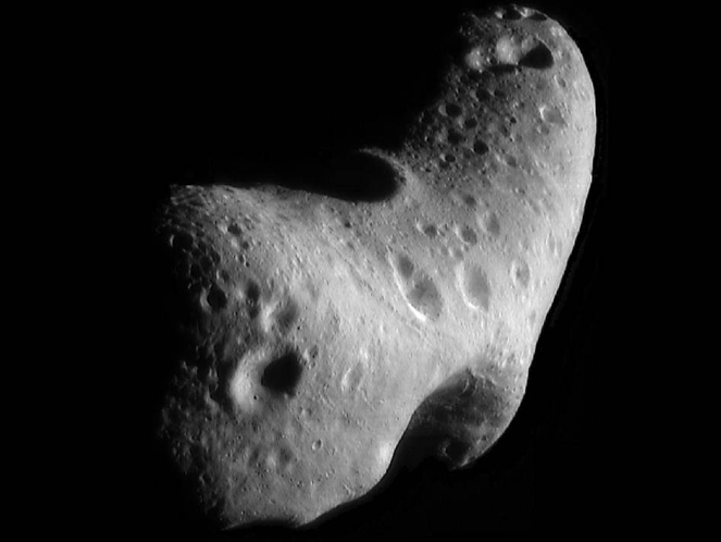 A close-up image of the asteroid Eros.