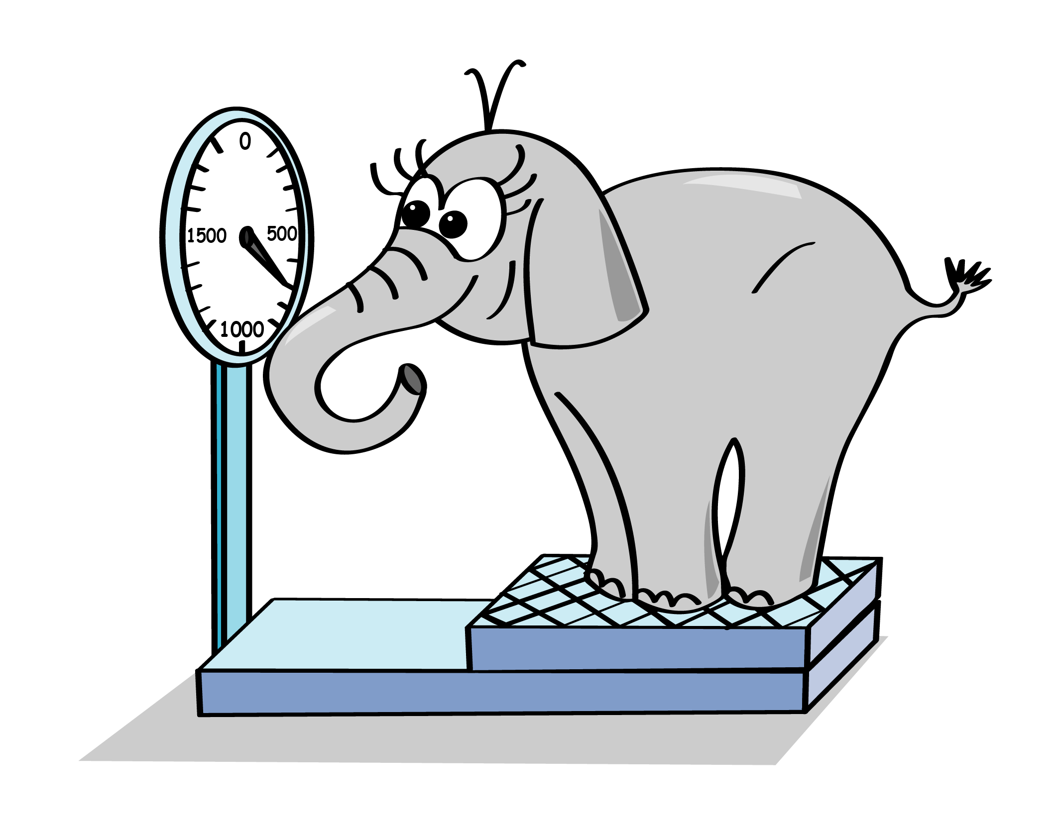 Un elefante gris parado sobre una balanza.