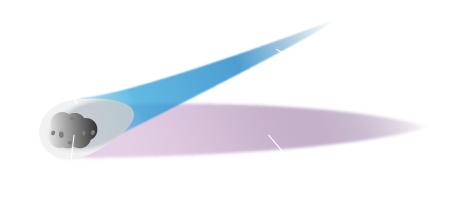 a diagram of a comet with the coma and nucleus labeled on the head, and the tail labeled with gas tail and dust tail.