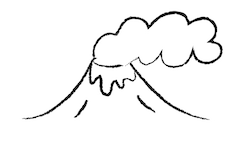 a drawing of a volcano