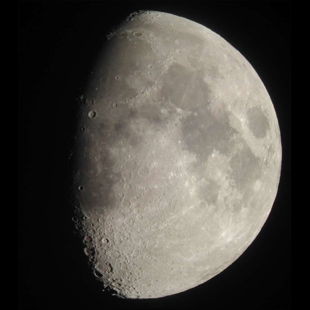 Earth's Moon, waxing gibbous (three-fourths lit).