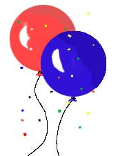 cartoon of two balloons covered in bits of paper