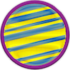 una insignia tiene franjas de color amarillo y azul que muestran a un gigante gaseoso