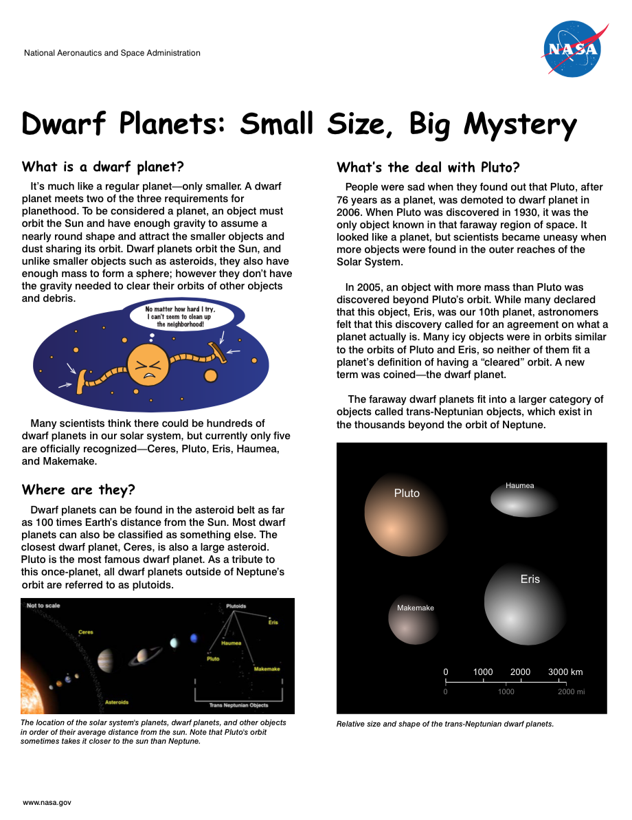 Thumbnail image of dwarf planets brochure front page