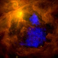 Blue Santa: Some say this blue cloud in the Orion Nebula looks like Santa Claus! Lots of huge stars are forming here. They blow off this hot gas (the blue cloud) that shines in X-rays.