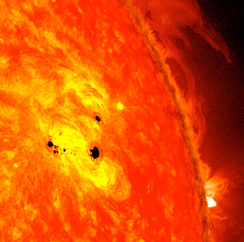 imagen de manchas solares en la superficie del sol