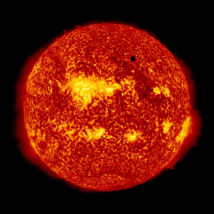A 2012 image of Venus transiting the Sun.