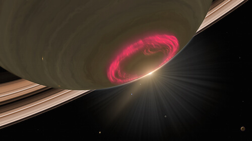 Circular, red lights on the south pole of Saturn.