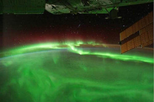 Green aurora viewed from the International Space Station.