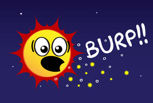 Cartoon of the Sun burping.