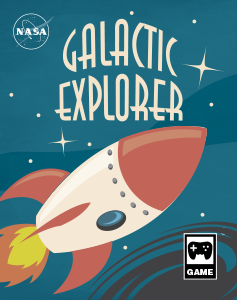 una caja de juego ilustrada que dice Galactic Explorer