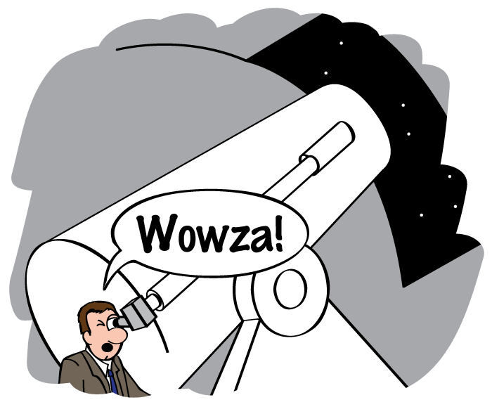 Hubble looks into a big telescope and says wowza.