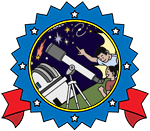 Illustration of two people using a telescope with an observatory in the background.