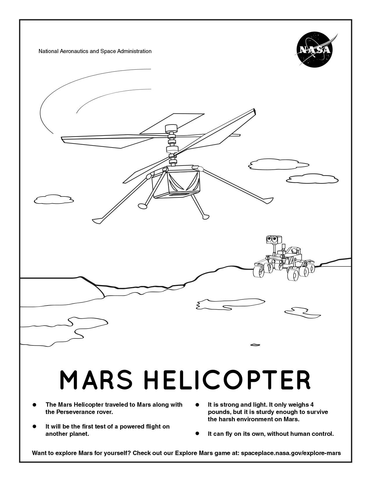 Coloring page for Mars Helicopter.