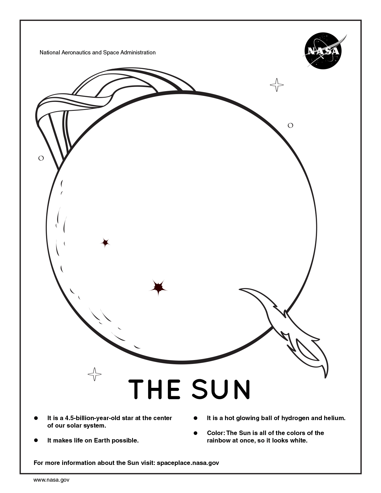 Coloring page for the Sun.