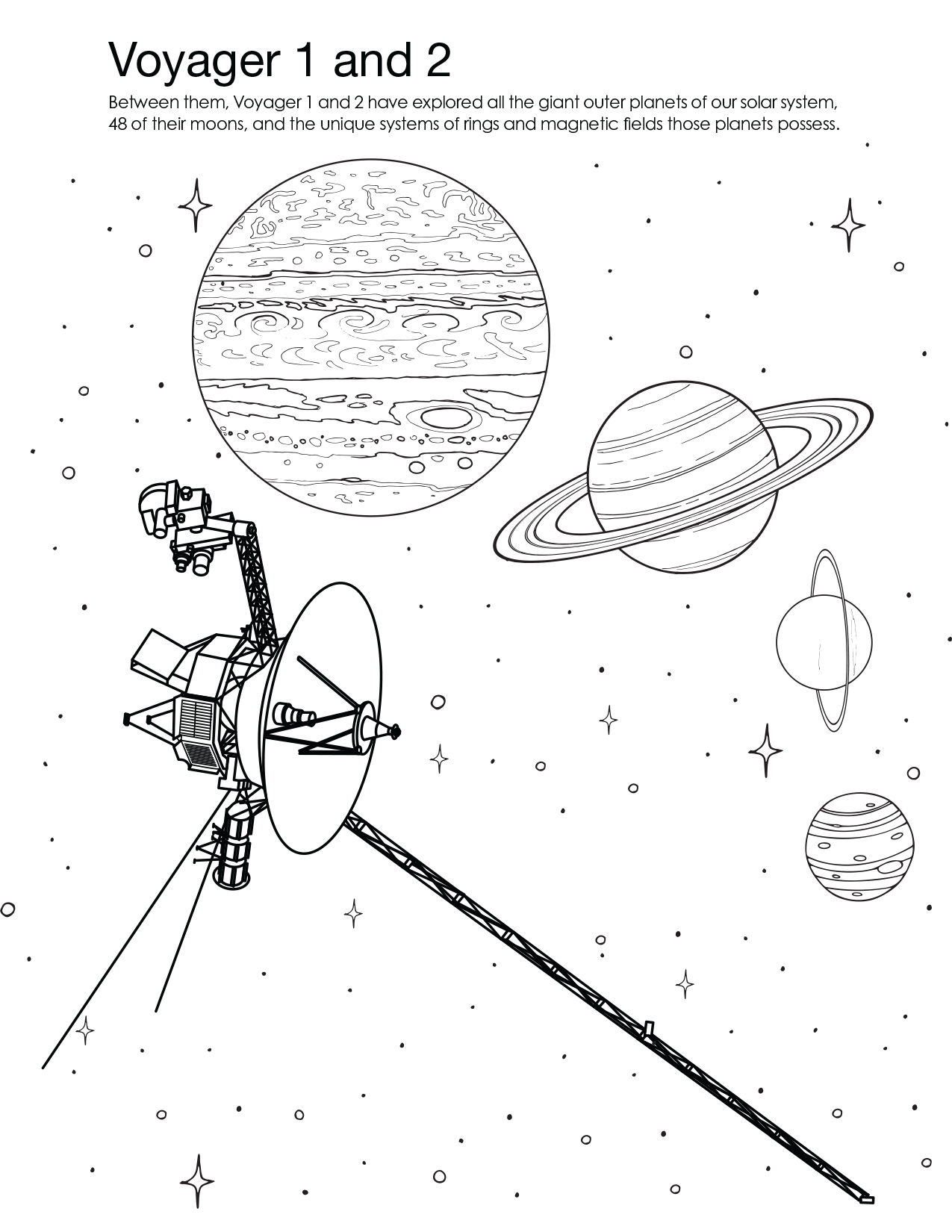 Coloring page for Voyager 1 & 2.