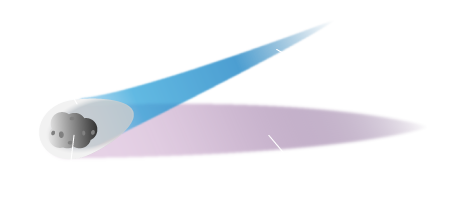 diagrama de un cometa con la coma y el núcleo marcados en la parte de arriba, y la parte de abajo marcada con la cola de gas y la de polvo.