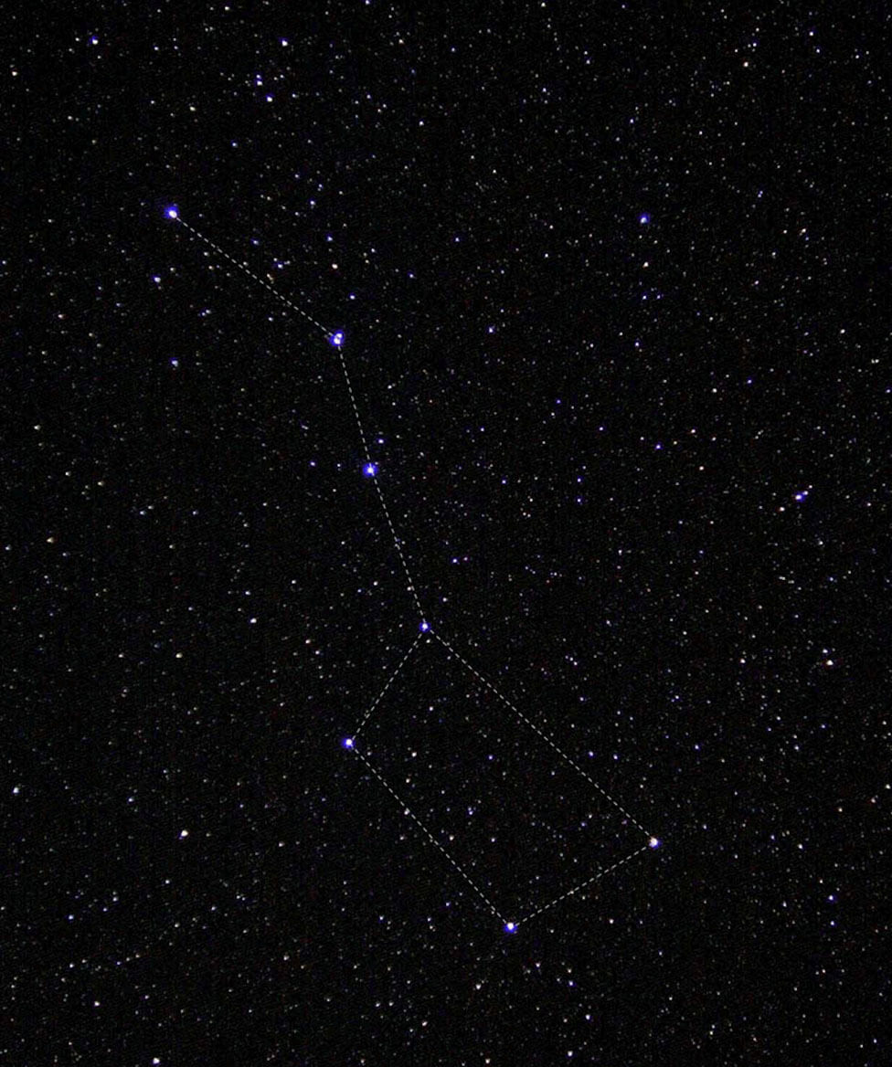 A group of stars with a line traced through them to form the Big Dipper.