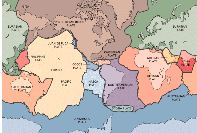 Map of the Earth's tectonic plates.