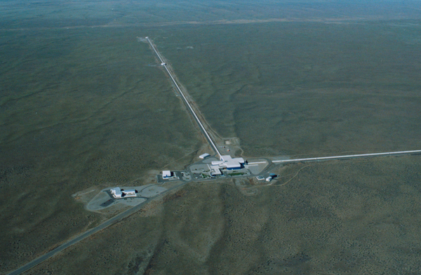 An aerial photo of the LIGO observatory in Hanford, Washington