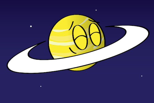 Cartoon of Saturn with a 'most moons' ribbon.