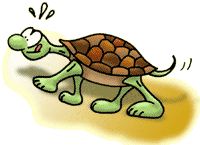Cartoon tortoise struggling uphill.