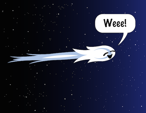 Caricatura de un cometa que dice: ¡Weee!