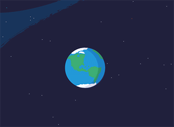 Animation of Earth with two satellites orbiting it at different distances and speeds.