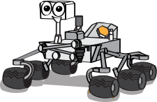 Una caricatura del rover Curiosity con una cara sonriente