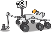 Una caricatura del rover Perseverance con una cara sonriente