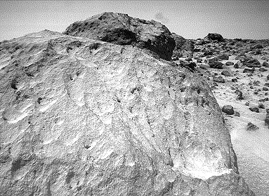 a photograph captured by Sojourner of a Martian rock