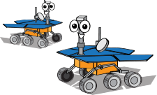 Una caricatura de los rovers Spirit y Opportunity con caras sonrientes