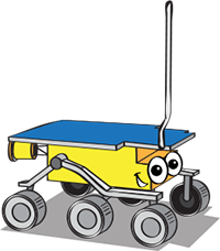 a cartoon of the Sojourner rover with a smiling face