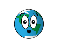 Una caricatura de la Tierra con una cara sonriente