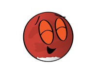Una caricatura de Marte con una cara sonriente