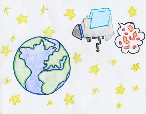El usuario envió un dibujo de la nave espacial OSIRIS-REx acercándose a la Tierra con una burbuja de pensamiento que indica que contiene una muestra de asteroide.