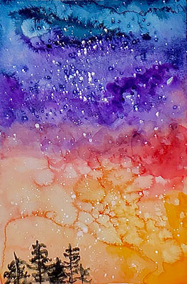 User submitted drawing of a colorful sky ranging from purple to orange.