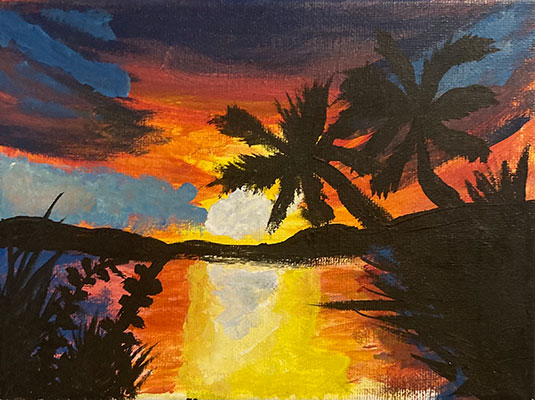 User submitted drawing of palm trees in front of a sunset.