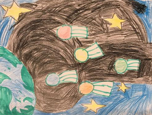 El usuario envió un dibujo de algunos meteoros acercándose a la Tierra.