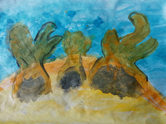 User submitted painting of three meteors.