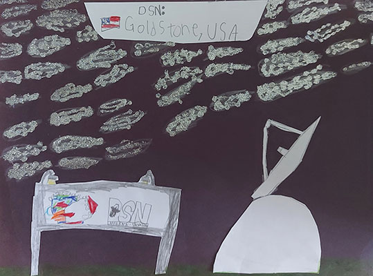 User submitted painting of some Deep Space Network antenna with meteors in the sky.