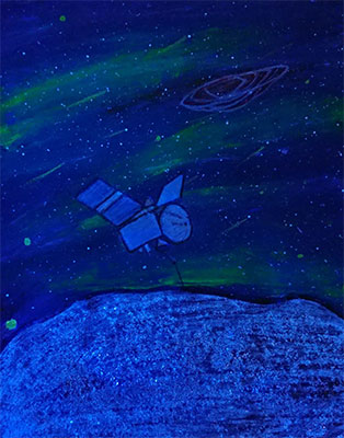Pintura enviada por el usuario de OSIRIS-REx sobre un asteroide.