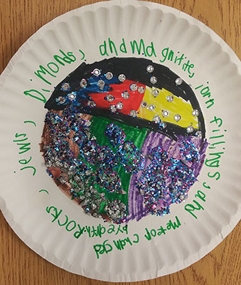 El usuario envió una pintura en un plato de papel que representa varios minerales.