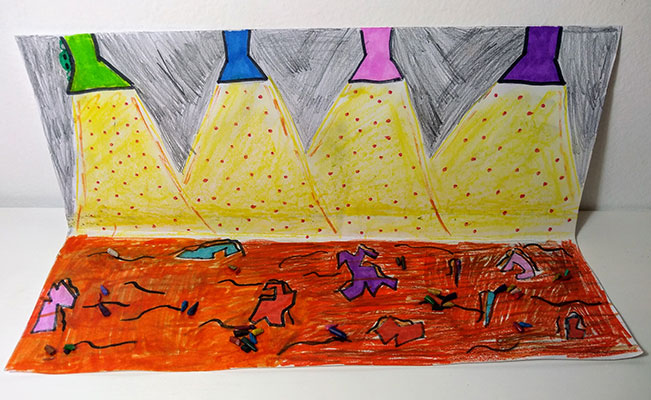 Pintura enviada por el usuario de luces que brillan en la superficie de un planeta.