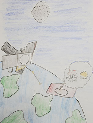 Pintura enviada por el usuario de OSIRIS-REx orbitando la Tierra.