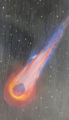 El usuario envió una pintura de un asteroide atravesando el cielo.