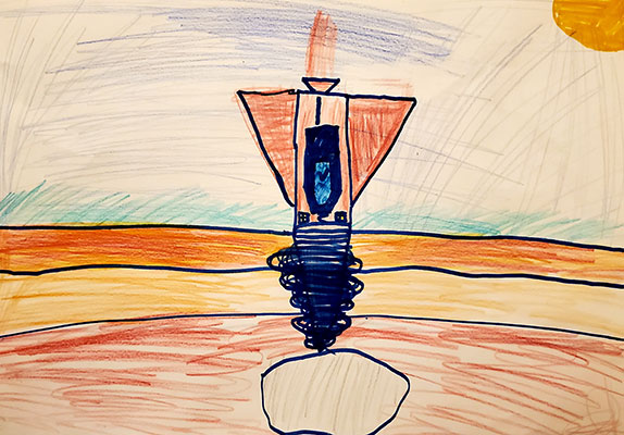 User submitted drawing of a rocket with a drill on its tip burrowing beneath the surface.