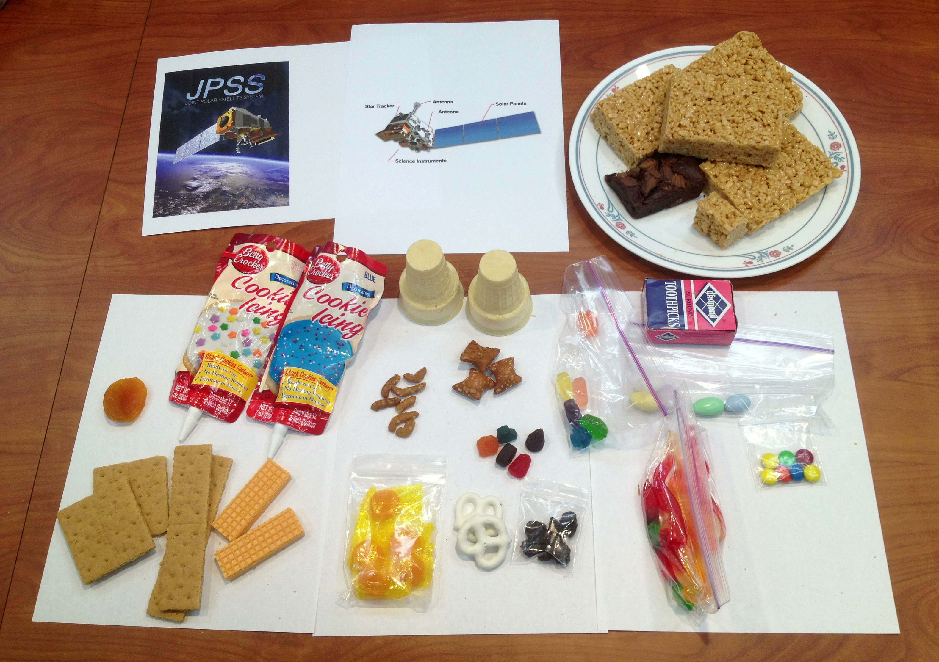 a picture of the described ingredients for an edible satellite model