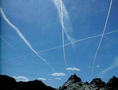 Contrails in the sky.