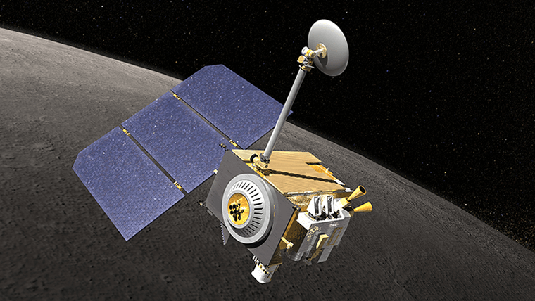 An illustration of NASA's Lunar Reconnaissance Orbiter (LRO).